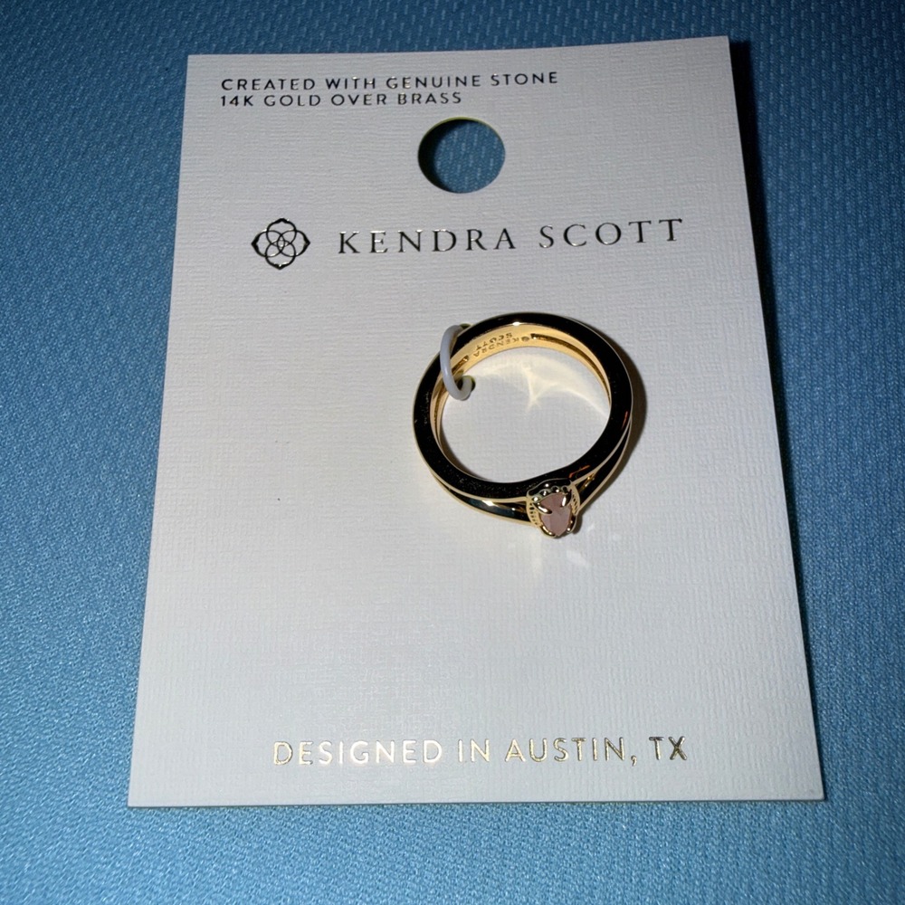 Kendra Scott Emma Double Band Ring Size 7 NEW Rose Quartz 14k Gold Plated